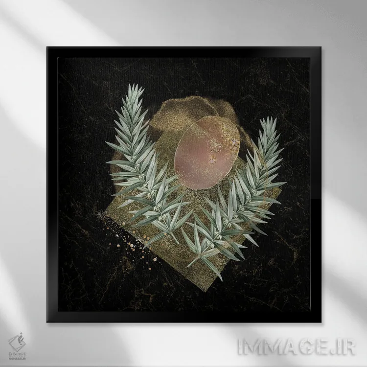 تابلو آبستره هندسی طلایی و صورتی جذاب IV اثر آرسی بسی - نمای قابدار مشکی