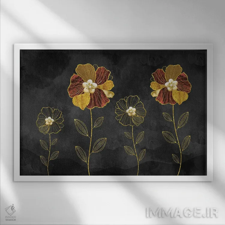 تابلو گلهای کهربایی طلایی اثر آرسی بسی - نمای قابدار سفید