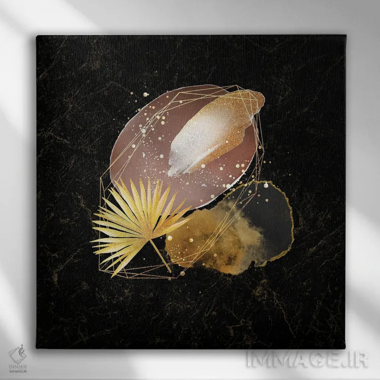 تابلو آبستره هندسی طلایی و صورتی جذاب V اثر آرسی بسی - نمای روبهرو روی دیوار