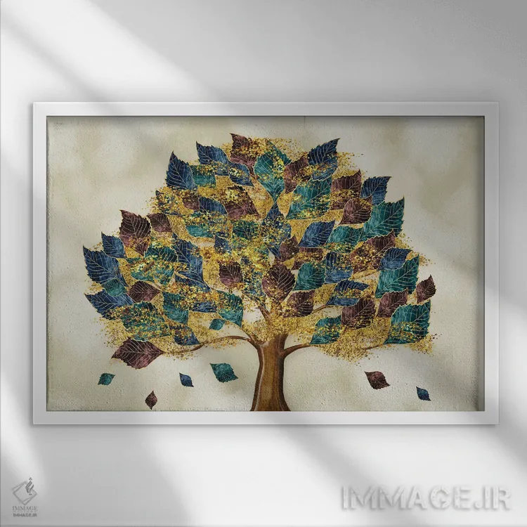 تابلو نقاشی دیواری سهبعدی درخت اثر آرسی بسی - نمای قابدار سفید