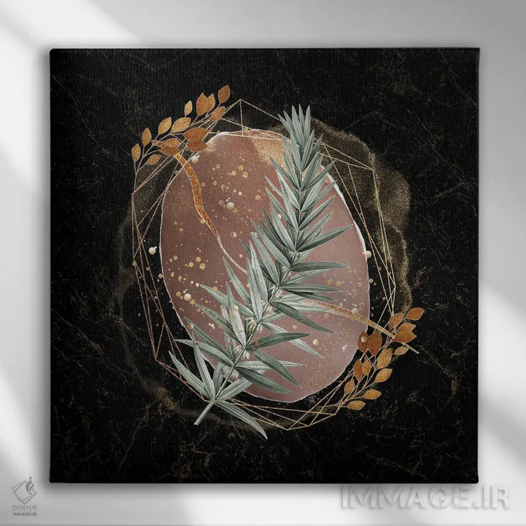 تابلو آبستره هندسی طلایی و صورتی جذاب VI اثر آرسی بسی - نمای روبهرو روی دیوار