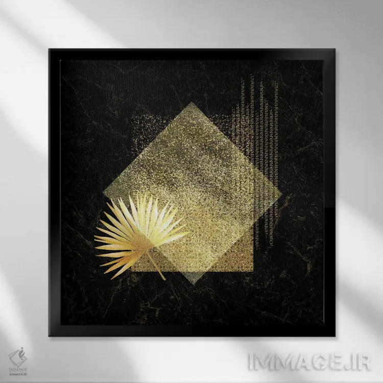 تابلو هنر مینیمال هندسی طلایی III اثر آرسی بسی - نمای قابدار مشکی