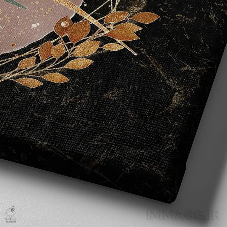 تابلو آبستره هندسی طلایی و صورتی جذاب VI اثر آرسی بسی - نمای نزدیک بافت بوم