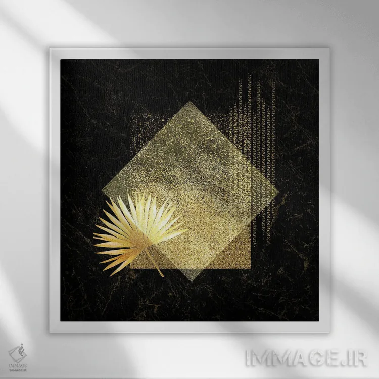 تابلو هنر مینیمال هندسی طلایی III اثر آرسی بسی - نمای قابدار سفید