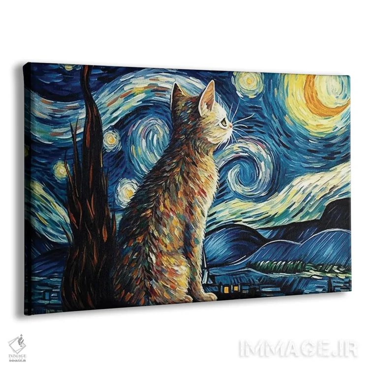 تابلو گربه شب پرستاره (سبک امپرسیونیسم) اثر آرسی بسی - نمای پرسپکتیو محصول
