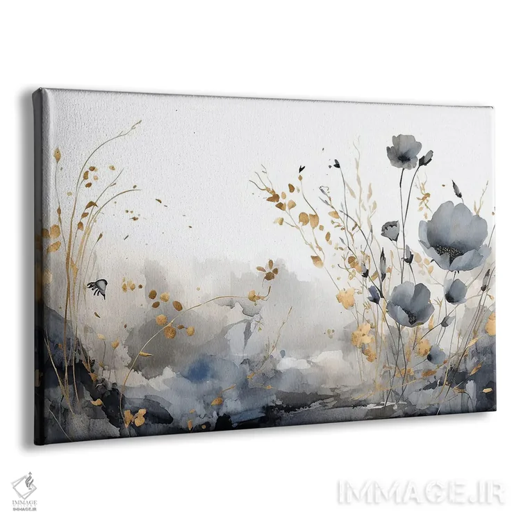تابلو مزارع گل آبرنگی مشکی و طلایی اثر آرسی بسی - نمای پرسپکتیو محصول