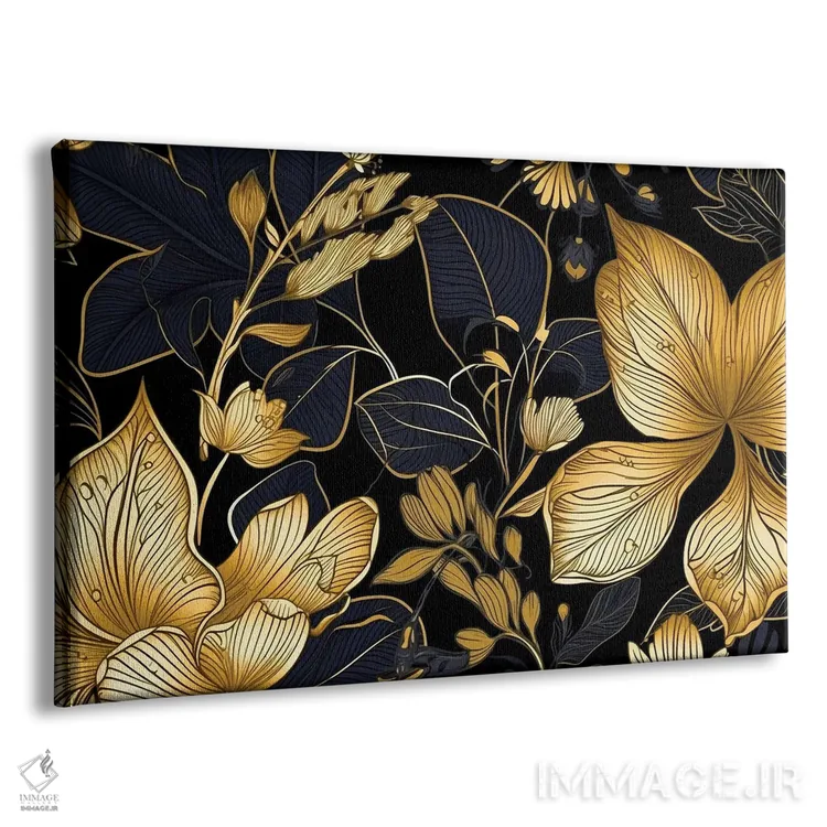 تابلو برگآرایی مشکی و طلایی اثر آرسی بسی - نمای پرسپکتیو محصول