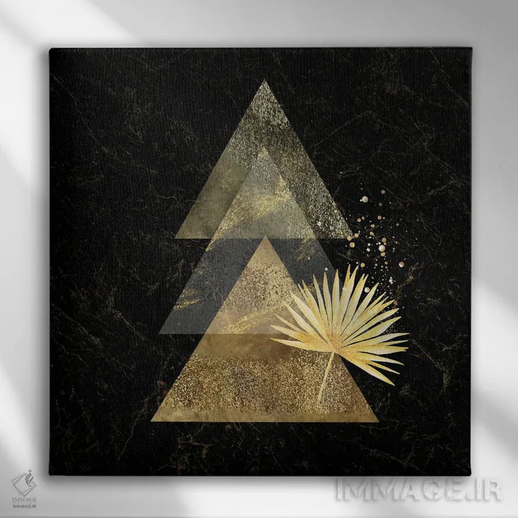 تابلو هنر مینیمال هندسی طلایی I اثر آرسی بسی - نمای روبهرو روی دیوار