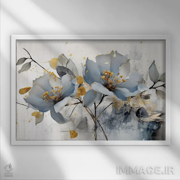 تابلو گلهای آبرنگی اثر آرسی بسی - نمای قابدار سفید