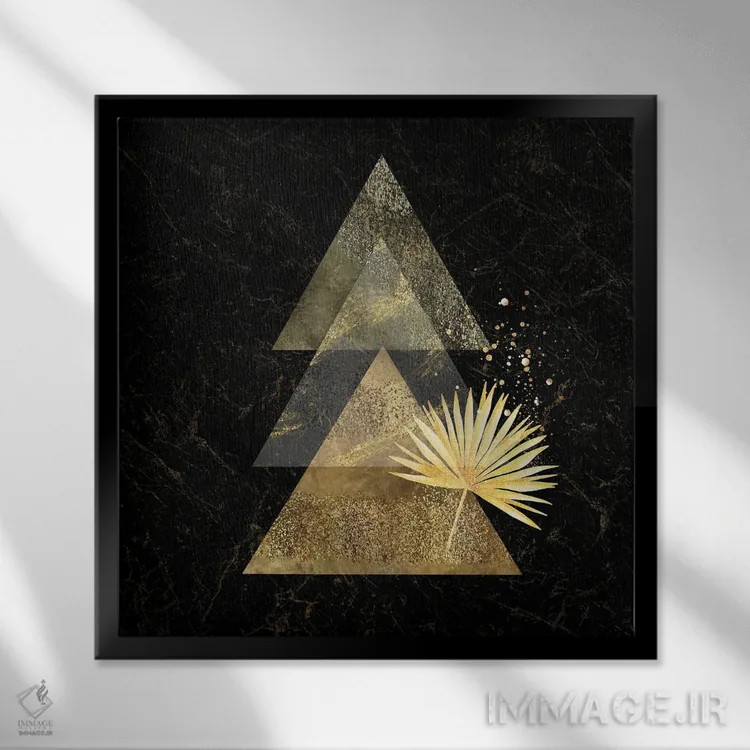 تابلو هنر مینیمال هندسی طلایی I اثر آرسی بسی - نمای قابدار مشکی