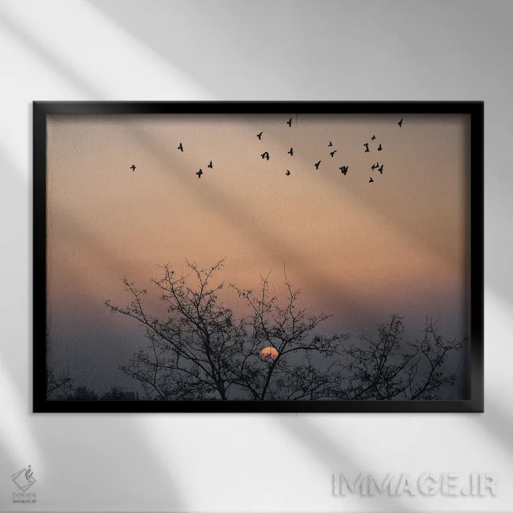 تابلو غروب زیبای آفتاب اثر آرسی بسی - نمای قابدار مشکی