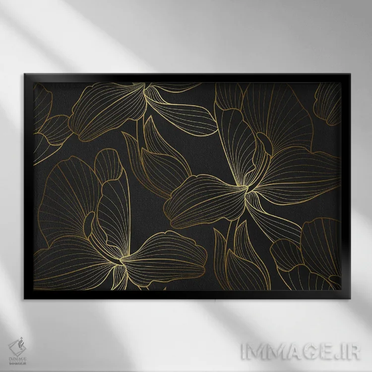 تابلو سوسن طلایی اثر آرسی بسی - نمای قابدار مشکی