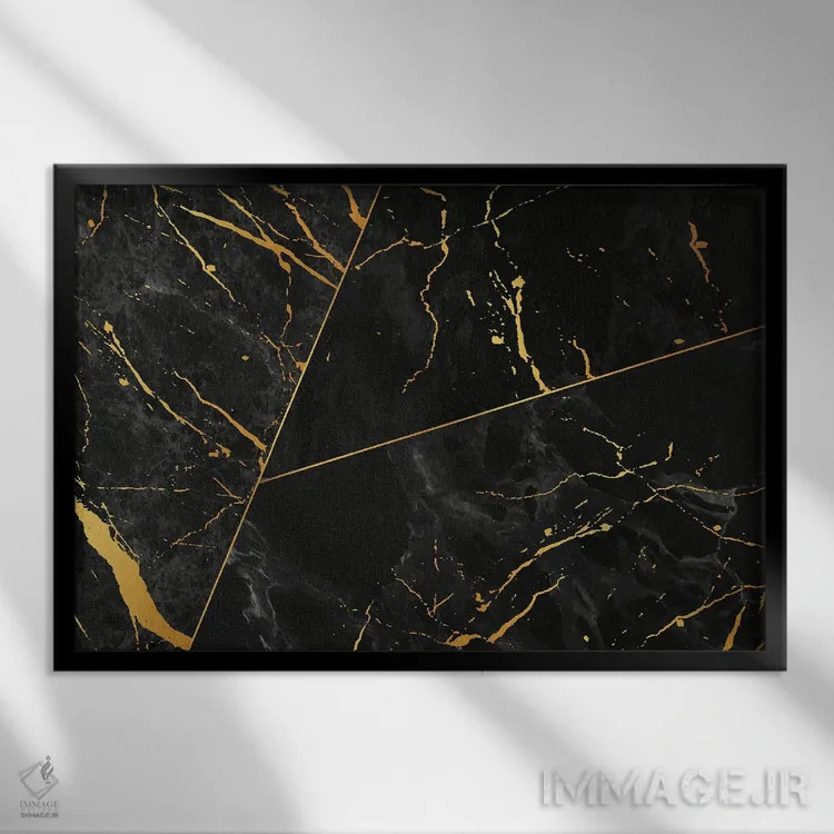 تابلو مرمر مشکی و طلایی شیک اثر آرسی بسی - نمای قابدار مشکی