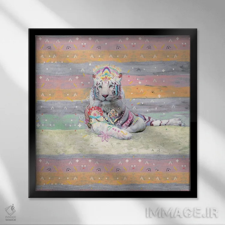 تابلو میشکا ببر سفید اثر امبر سامرست - نمای قابدار مشکی