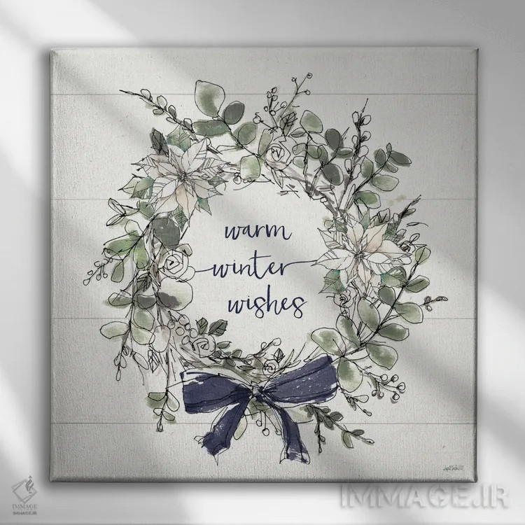 تابلو خانهٔ روستایی مدرن VII (کریسمس با روبان سرمهای) اثر آن تاولتی - نمای روبهرو روی دیوار