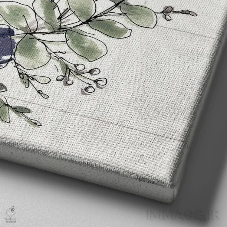 تابلو خانهٔ روستایی مدرن VII (کریسمس با روبان سرمهای) اثر آن تاولتی - نمای نزدیک بافت بوم