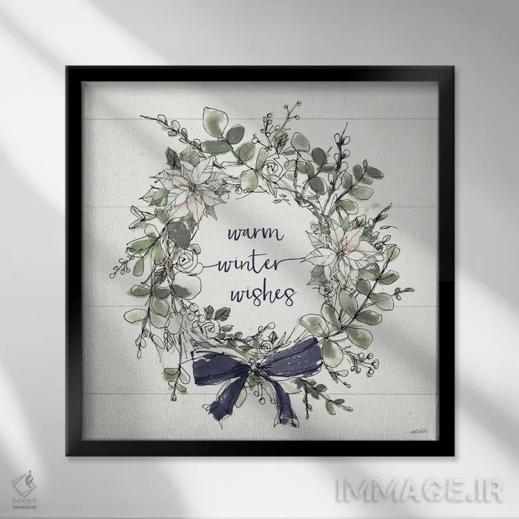 تابلو خانهٔ روستایی مدرن VII (کریسمس با روبان سرمهای) اثر آن تاولتی - نمای قابدار مشکی