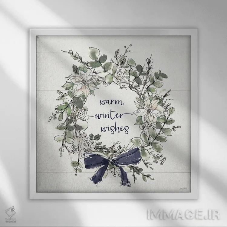 تابلو خانهٔ روستایی مدرن VII (کریسمس با روبان سرمهای) اثر آن تاولتی - نمای قابدار سفید