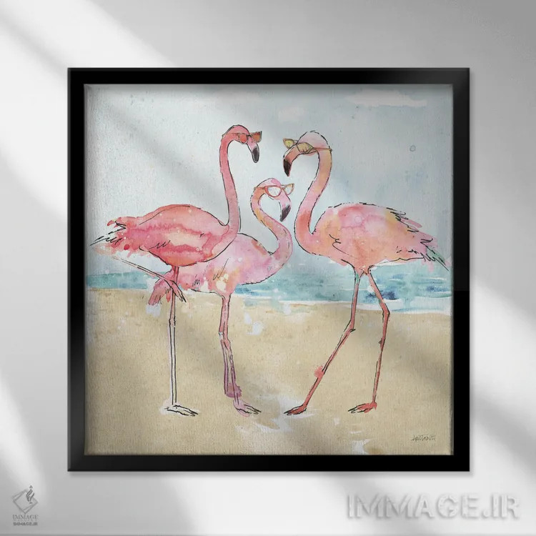 تابلو تب فلامینگو (ساحل) اثر آن تاولتی - نمای قابدار مشکی