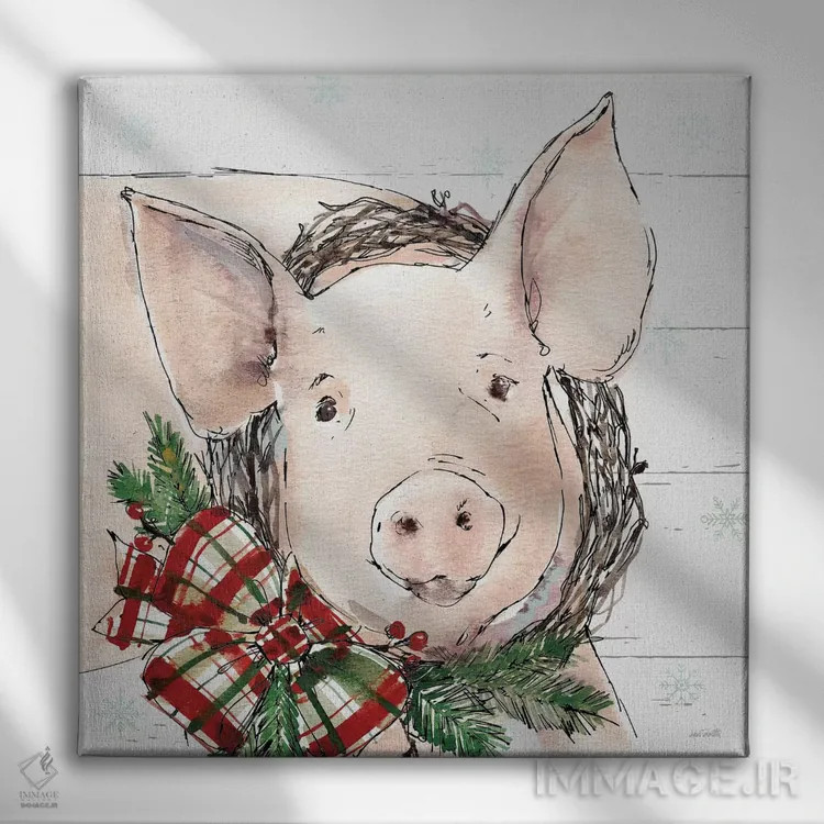 تابلو خوک کریسمسی اثر آن تاولتی - نمای روبهرو روی دیوار
