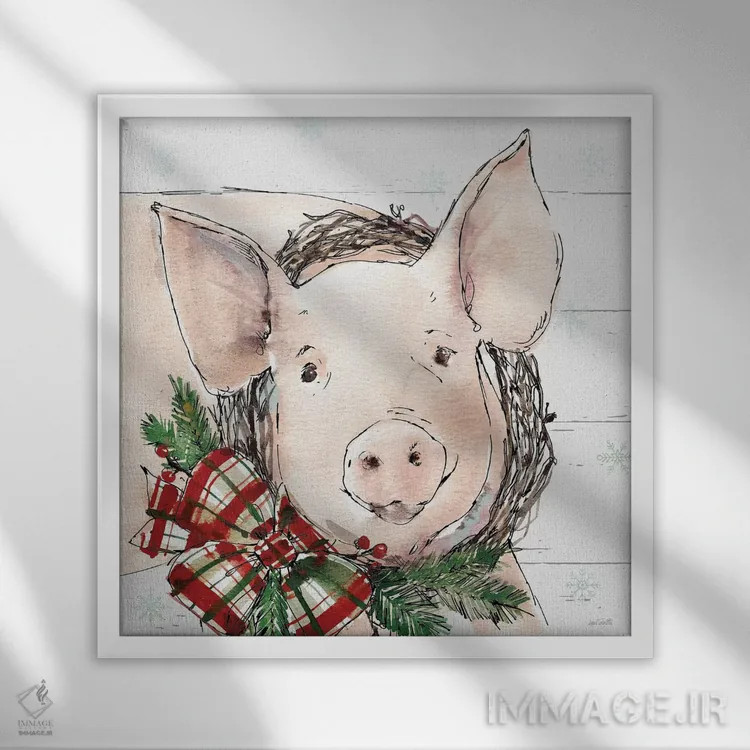 تابلو خوک کریسمسی اثر آن تاولتی - نمای قابدار سفید