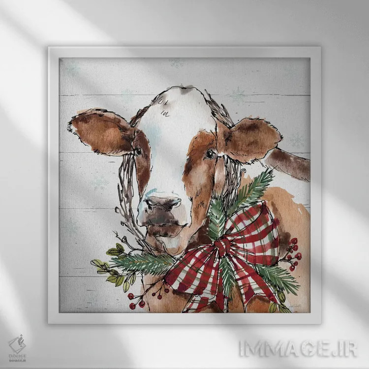 تابلو گاو کریسمسی اثر آن تاولتی - نمای قابدار سفید
