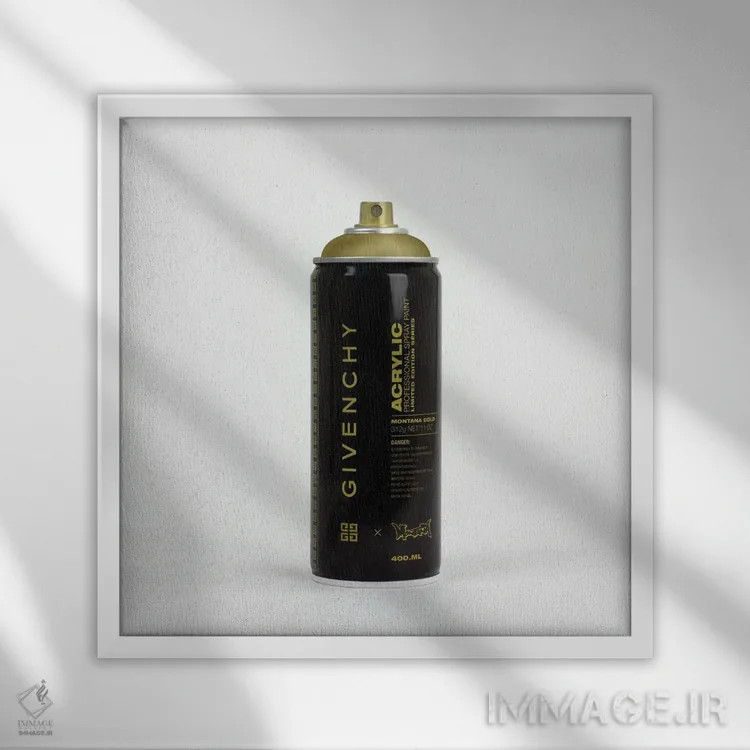 تابلو برندالیسم قوطی اسپری ژیوانشی اثر آنتونیو براسکو - نمای قابدار سفید