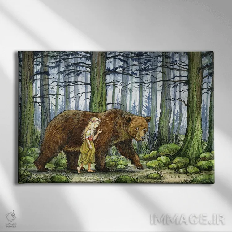 تابلو دختر و خرس اثر آسترید شکلز - نمای روبهرو روی دیوار