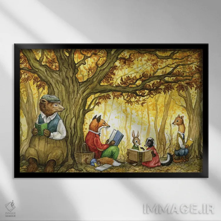 تابلو غرق مطالعه با هکتور فاکس و دوستان اثر آسترید شکلز - نمای قابدار مشکی