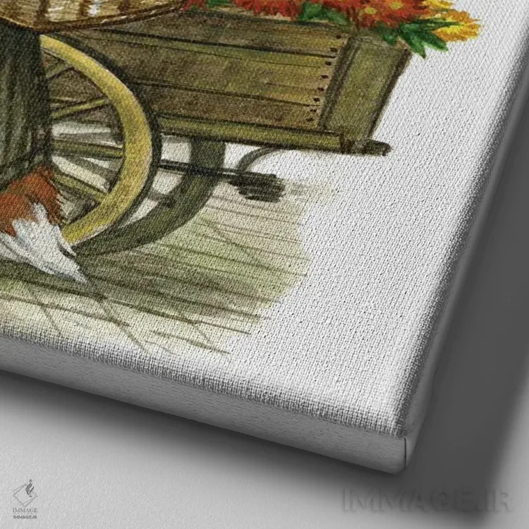 تابلو فروشندهٔ گل اثر آسترید شکلز - نمای نزدیک بافت بوم