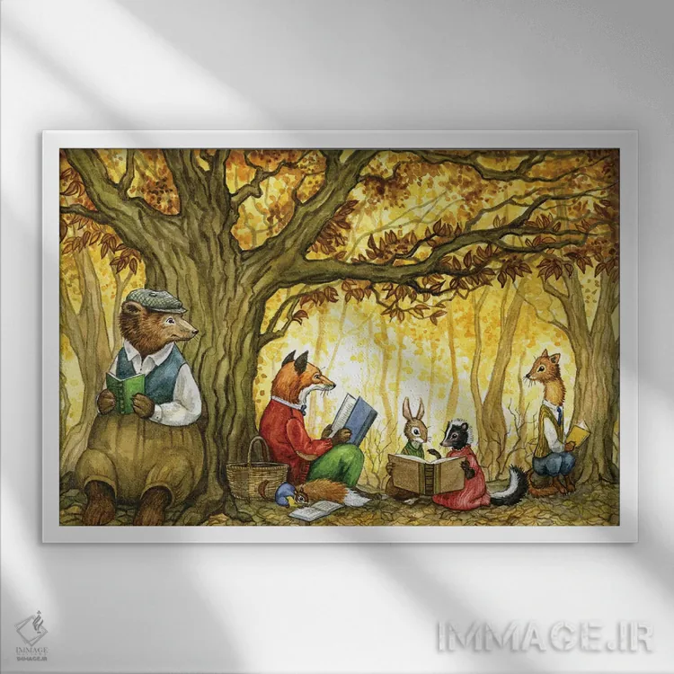 تابلو غرق مطالعه با هکتور فاکس و دوستان اثر آسترید شکلز - نمای قابدار سفید