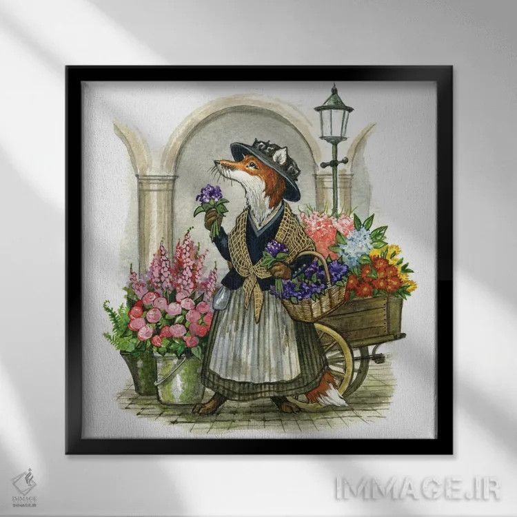 تابلو فروشندهٔ گل اثر آسترید شکلز - نمای قابدار مشکی