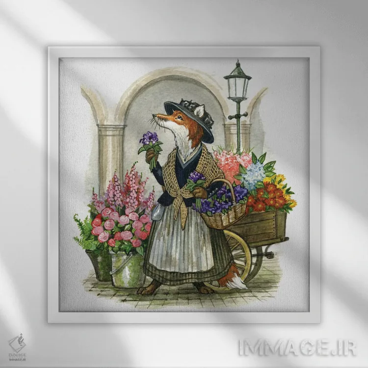 تابلو فروشندهٔ گل اثر آسترید شکلز - نمای قابدار سفید