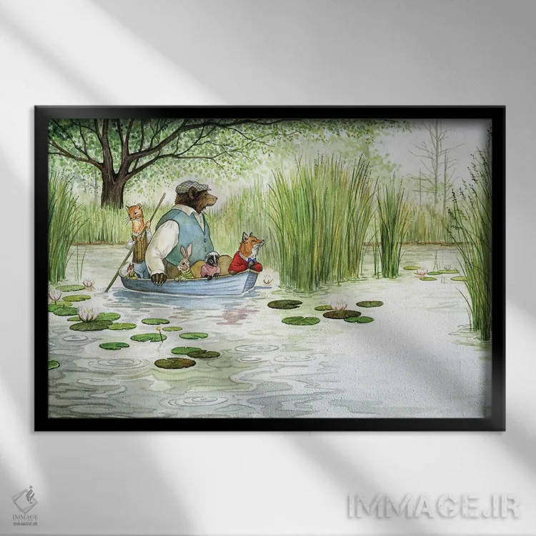 تابلو قایقسواری با هکتور فاکس و دوستان اثر آسترید شکلز - نمای قابدار مشکی
