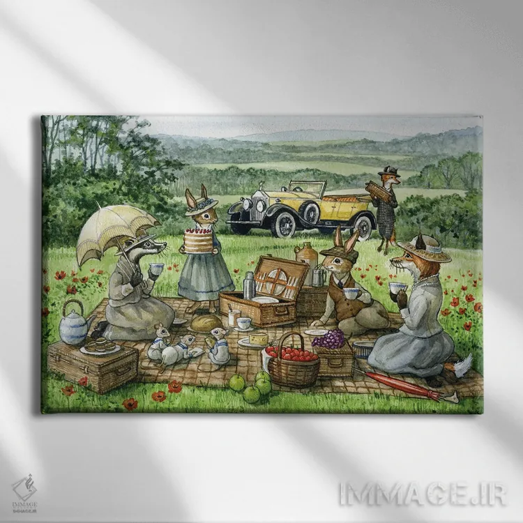 تابلو پیکنیک میان شقایقها اثر آسترید شکلز - نمای روبهرو روی دیوار
