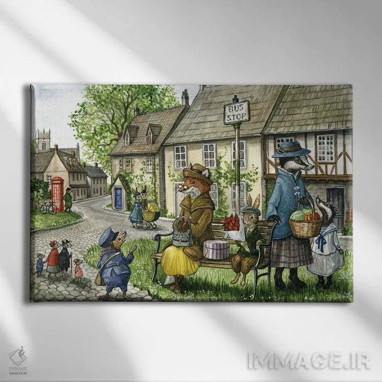 تابلو در انتظار اتوبوس اثر آسترید شکلز - نمای روبهرو روی دیوار