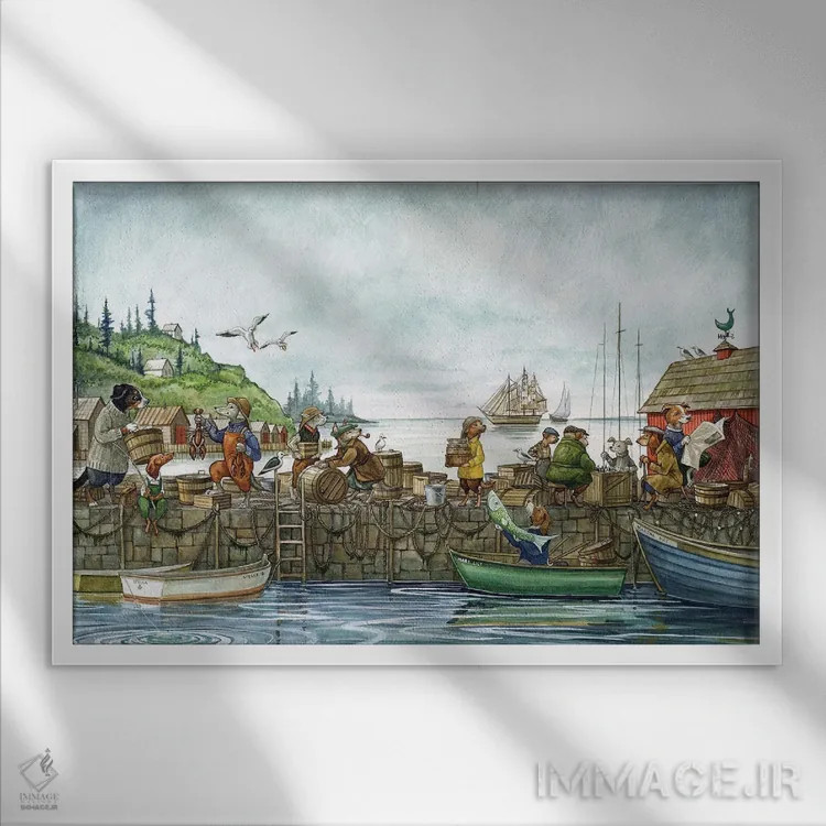 تابلو بندر سگها اثر آسترید شکلز - نمای قابدار سفید