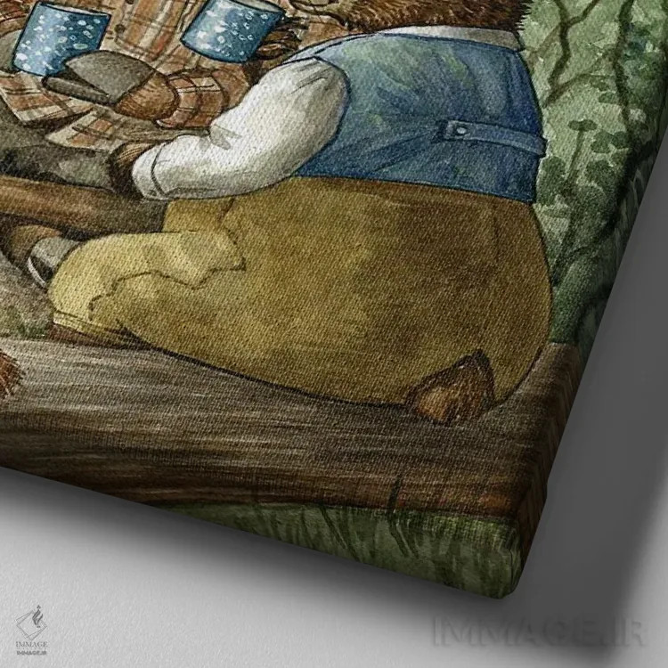 تابلو صبحانه با هکتور فاکس و دوستان اثر آسترید شکلز - نمای نزدیک بافت بوم