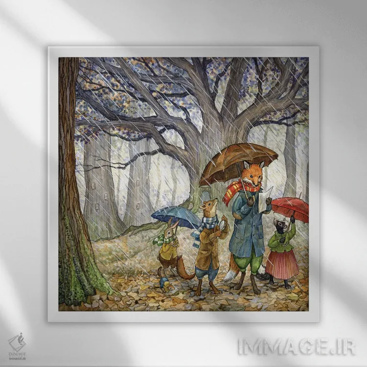 تابلو روز بارانی با هکتور فاکس و دوستان اثر آسترید شکلز - نمای قابدار سفید