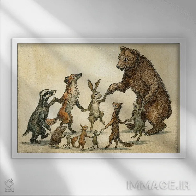 تابلو رقصندگان جنگل اثر آسترید شکلز - نمای قابدار سفید