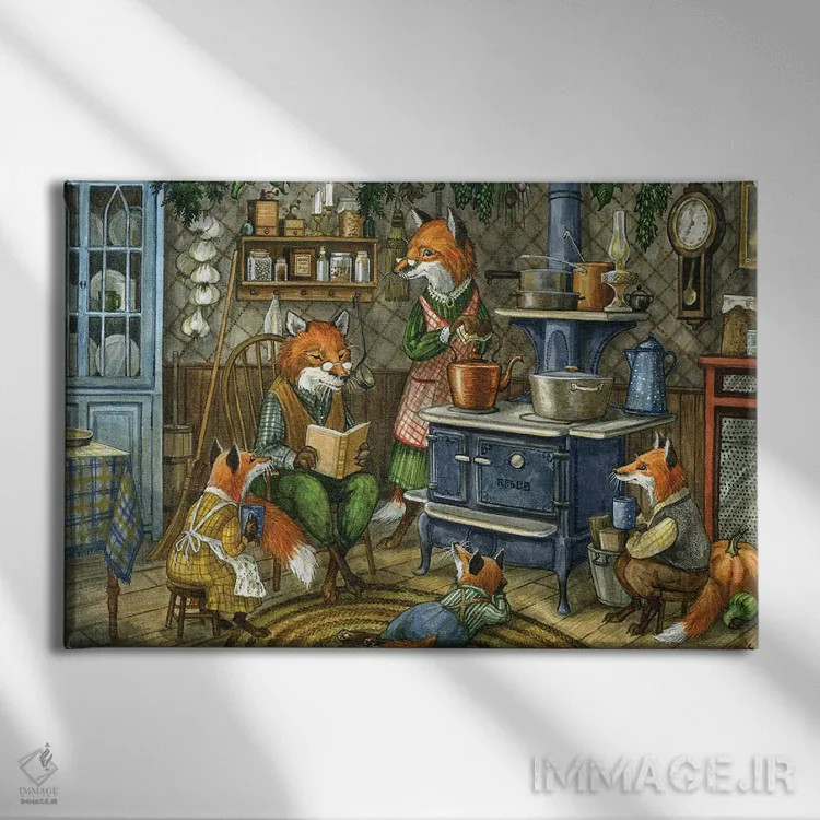 تابلو قصهها کنار اجاق اثر آسترید شکلز - نمای روبهرو روی دیوار