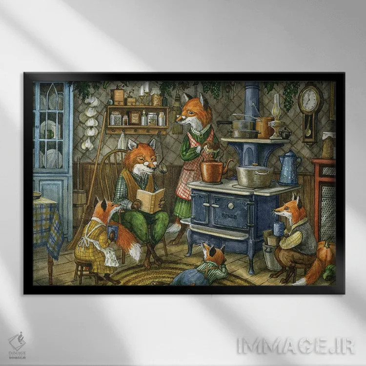 تابلو قصهها کنار اجاق اثر آسترید شکلز - نمای قابدار مشکی