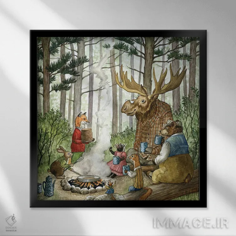 تابلو صبحانه با هکتور فاکس و دوستان اثر آسترید شکلز - نمای قابدار مشکی