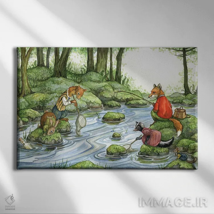 تابلو ماهیگیری با هکتور فاکس و دوستان اثر آسترید شکلز - نمای روبهرو روی دیوار