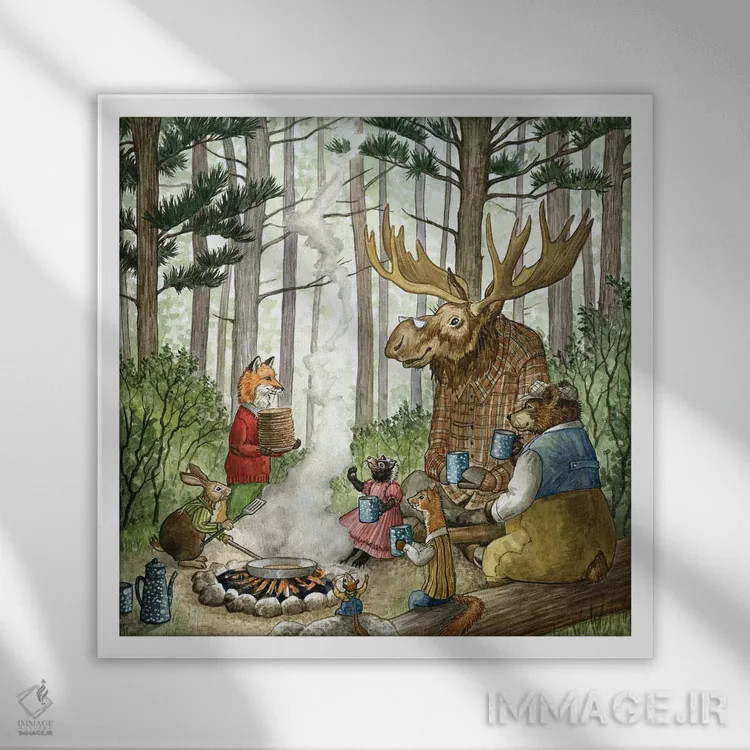 تابلو صبحانه با هکتور فاکس و دوستان اثر آسترید شکلز - نمای قابدار سفید