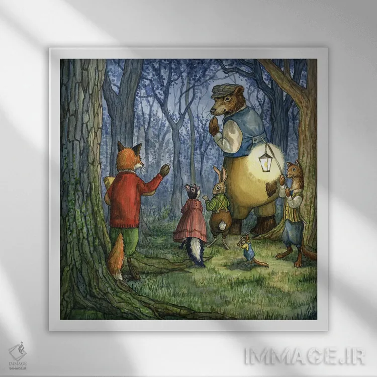 تابلو غروب با هکتور فاکس و دوستان اثر آسترید شکلز - نمای قابدار سفید