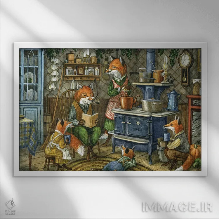 تابلو قصهها کنار اجاق اثر آسترید شکلز - نمای قابدار سفید