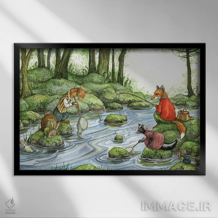 تابلو ماهیگیری با هکتور فاکس و دوستان اثر آسترید شکلز - نمای قابدار مشکی