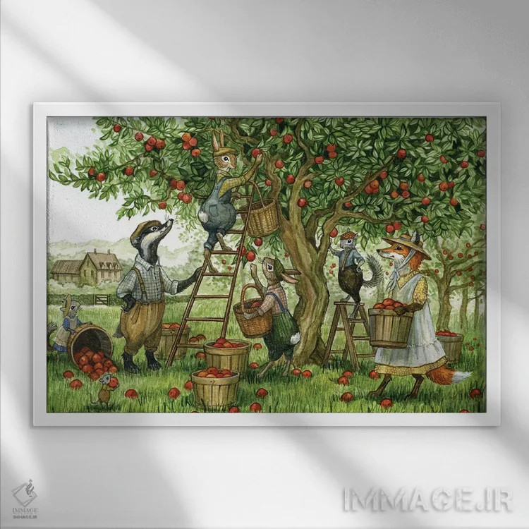 تابلو برداشت باغ میوه اثر آسترید شکلز - نمای قابدار سفید