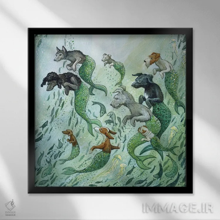 تابلو سگهای دریایی کوچک اثر آسترید شکلز - نمای قابدار مشکی